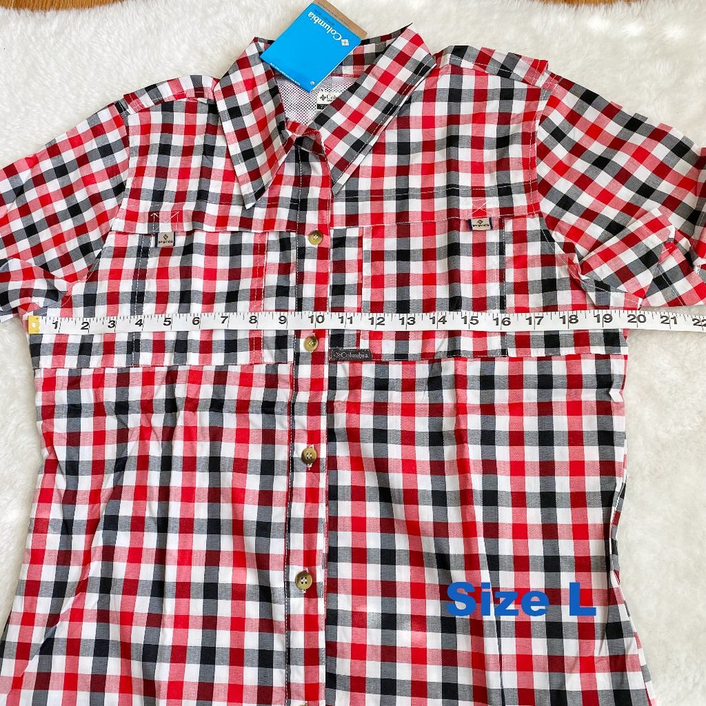 Columbia, Women's PFG Bonehead Short Sleeve Shirts, Red/Black Plaid, Size L / XL - Picture 7 of 12